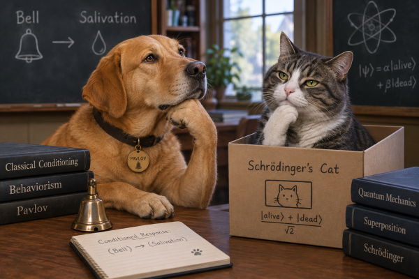 Illustration show Pavlov’s Dog and Schrödinger’s Cat have had Enough